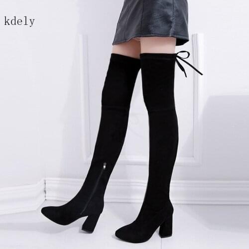 2019 New Hot Women Boots Autumn Winter Ladies Fashion Flat Bottom Boots Shoes Over The Knee Thigh High Suede 1 Long Boots 35-40