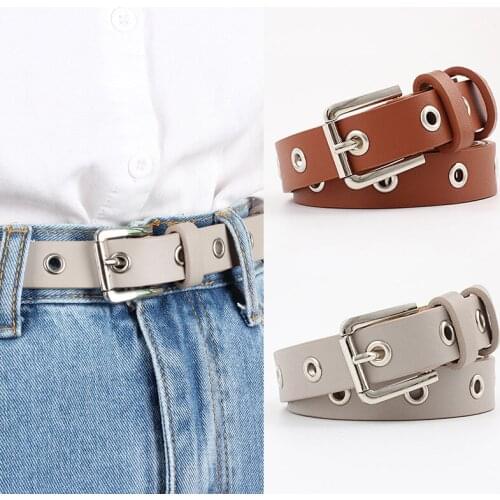Female Belt Buckles Leather Belts For Women Hollow Grommet Waist Belt Trousers White Black Ladies Waist Belt