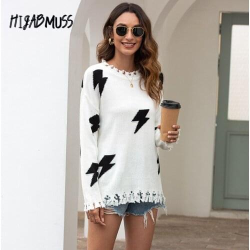 Autumn New Womenknitted Sweater Lightning Hole Tassel Pullover Long-sleeved Retro Casual Round Neck Top Womens