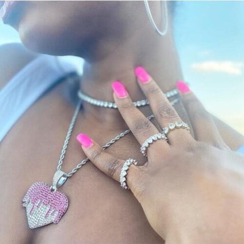 Gold color micro pave clear cz cubic zirconia Heart engagement band ring iced out fashion women heart arrow cz rings jewelry