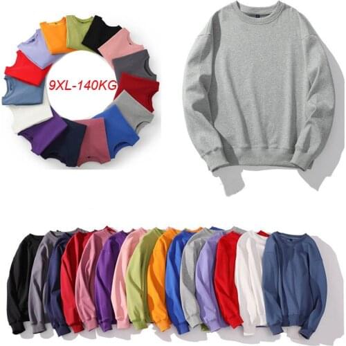 Winter fleece o-neck sweatshirt men plus size bust 144cm 5XL 6XL 7XL 8XL 9XL loose solid long sleeve sweatshirt 15 colors