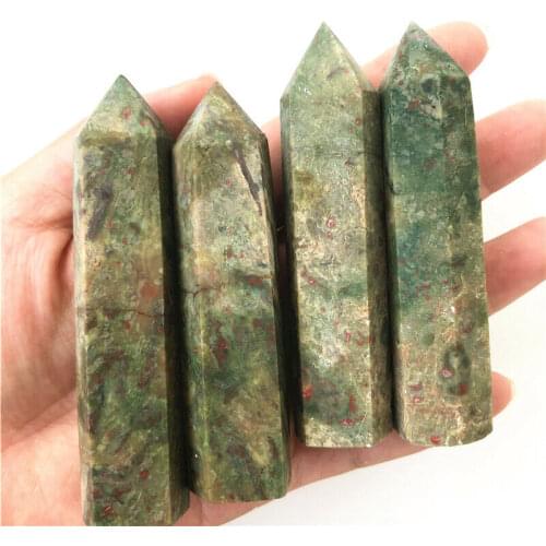 1pc 80-90mm Natural Green Red Fuchsite Gem Stone Crystal Point Obelisk Polished Healing Natural Quartz Crystals