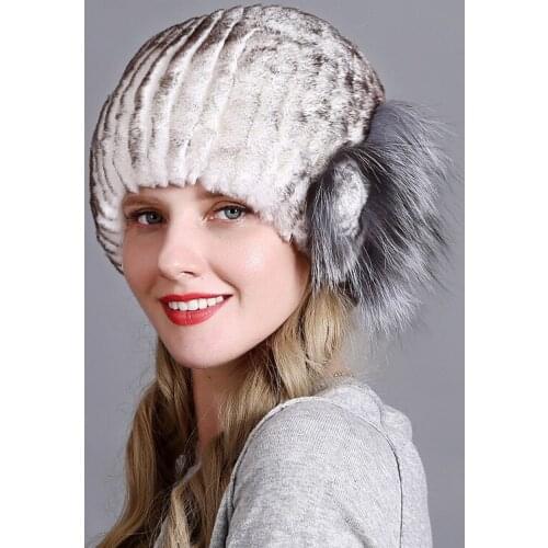 100% Rex Rabbit Hair Flower Hat NEW Fur Hat Womens fall and winter versatile thickened warm ear protection hat