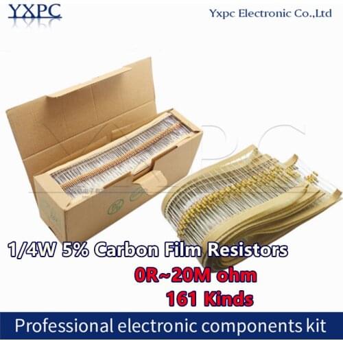 100pcs 1/4W Carbon Film Resistors 5% 0R~20M 1R 10M 10R 47R 100R 220R 1K 10K 4K7 100K 560K 1M 3M3 ohm Color Ring Resistance