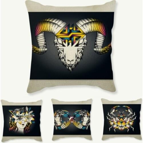 12 Zodiac Signs Throw Pillows Home Decor Grey Color Taurus Libra Sagittarius Cotton Linen Coffee Restaurant Chair Cushion Covers