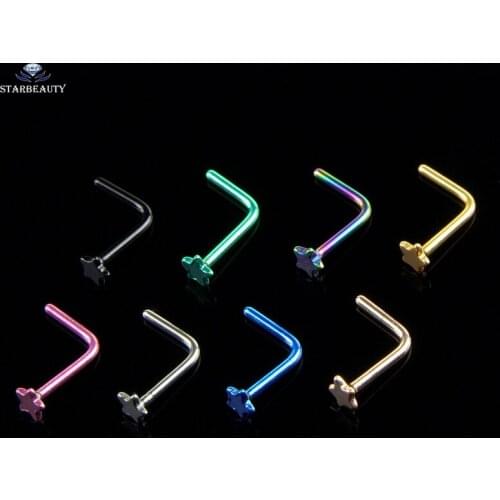 2 Pieces 0.8x7.5mm Star Shaped Nose Rings Stud Black Gold Color Nose Piercing Nariz Nostril Piercing Helix Earring Body Jewelry