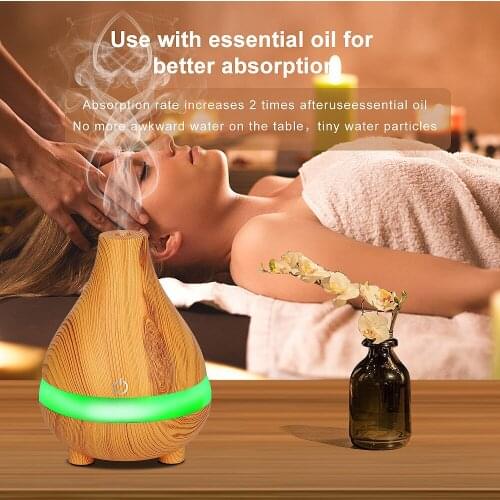 300ML Electric Humidifier Aroma Oil Diffuser Ultrasonic Wood Grain Air Humidifier USB Mini Mist Maker LEDLight For Home Office