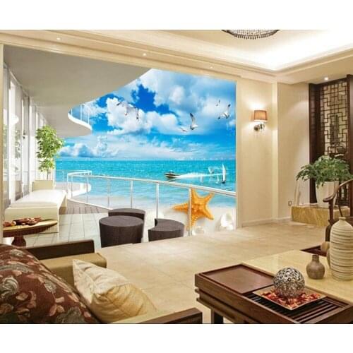 3D stereoscopic TV background wallpaper the living room bedroom 3d photo wallpaper balcony with sea view 3d wallpaper mural
