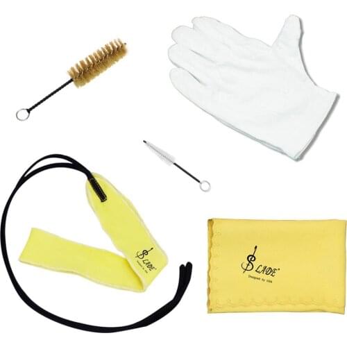 5pcs/lot Trumpet Cleaning Tools Care Suit Tube Cloth Piston Brush Mouthpiece Brush Wiper Gloves Kit Cleaning Care Kit