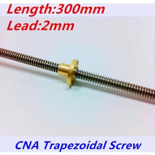 T8 8mm lead screw 300mm length 2mm lead trapezoidal spindle screw with brass copprt nut for cnc xyz axis stepper motor