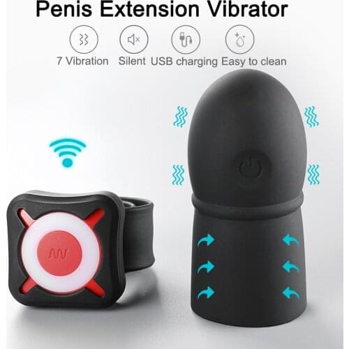 Silicone Glans Vibrator Penis Enlargement Cock Sleeve Extender Enlarger Remote Control Time Delay Trainer Sex Toys for Men Male