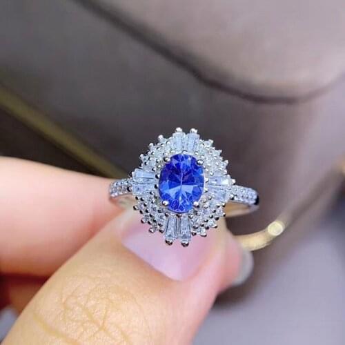 Noble 0.75Ct Natural Tanzanite Rings Genuine Gemstone Rings for Women 5*7mm Fine Jewelry Valentines Day Gifts S925 Silver