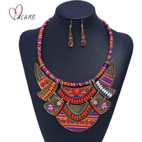 Ethnic African Indian Jewelry Set for Women Vintage Fashion Necklace Earrings Set Nigerian Jewelry F1117 Red Green Choices