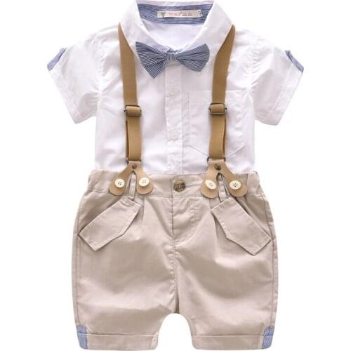 2021 Baby Boy Romper Clothes Ropa Bebe Jumpsuit Bow Ties Suspenders Shirt Suit Gentleman Trousers Roupa Summer Cotton Khaki