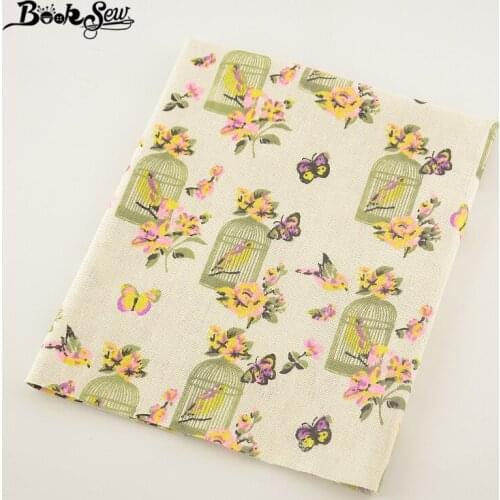 Booksew Home Textile Cotton Linen Fabric Bird and Butterf Design Sewing Tissu Tablecloth Pillow Bag Curtain Cushion Zakka