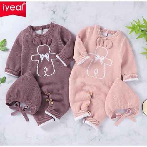IYEAL Baby Girl Romper Knitted Newborn Baby Clothes Romper With Hat Infant Toddler Jumpsuit For Kids Cotton Toddler Boys Overall