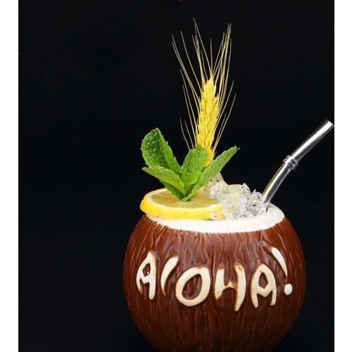 Hawaii Style 3D Coco Hollywood Bar TIKI Mug Handmade Ceramic Coconut Shell Cocktail Glass Cold-drink Shop Ice Cream Smoothie Cup