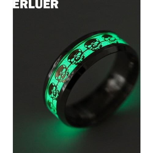Skull ring Stainless Steel Luminous Rings Glow In The Dark Fluoresce Punk ring for women men jewelry Halloween Anel