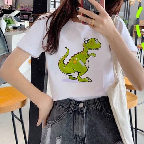 Summer Top Tee Dinosaur Printed Lady O-Neck T-shirt Women Short-sleeved Tops Tees Letters Fun T-shirt Female Clothing