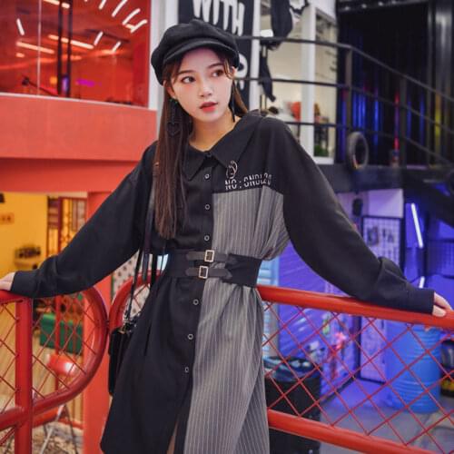 Patchwork Korean Dress Women Print Streetwear Bandage Dress Harajuku Long Sleeve Y2k One-Piece Dress New Womens Autumn