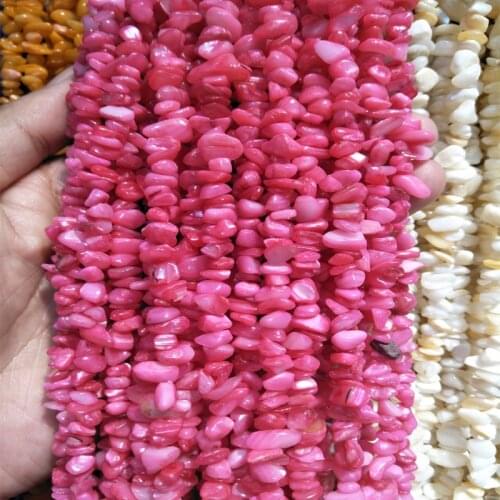 Mei Red Irregular Natural Shell Loose Stone Beads 5mm-8mm Gravel Chips Shell Beads Strand 85cm/34inches For DIY Jewelry Making