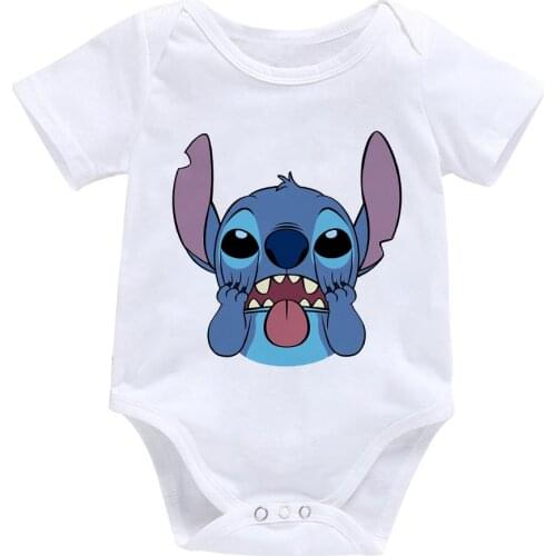 Newborn Baby Boy Girl Romper Cute Disney Lilo & Stitch Short Sleeve Jumpsuit Infant Clothes Sibling Outfits Dropship