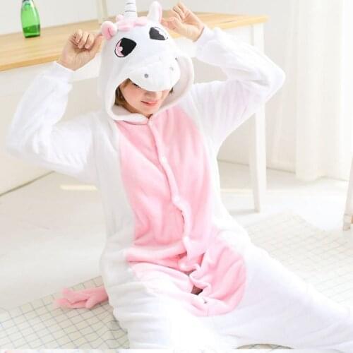Adult Winter Woman Whole Pajamas Animals Pink Unicorn Costume Fancy Anime Cosplay One piece Jumpsuit Halloween Onesie