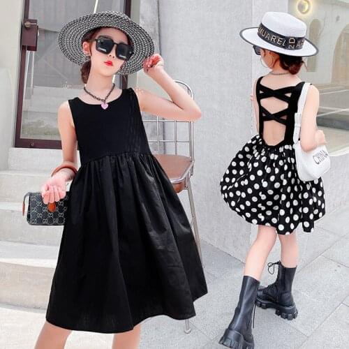 European And American Style Fashion Girls Summer Dress Backless Retro Vest Dresses Polka Dot Girl Wear