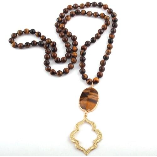 MOODPC Fashion Bohemian Tribal Jewelry Natural Stones Long Knotted Stone Link Lip Necklaces Women Necklace Dropship