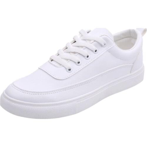 All White Mens Lace Up Loafers Casual Sneakers Solid Color Male Student Couple Flat Board Shoes Large Size Zapatos De Hombre