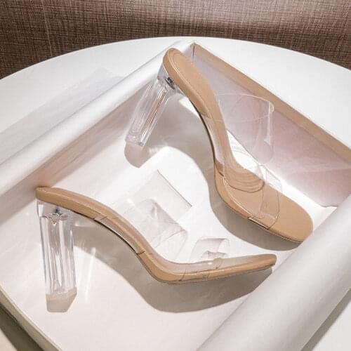 Clear Heels Slippers Women Sandals Summer Shoes Woman Transparent High Pumps Wedding Jelly Buty Damskie Sexy Square Heels