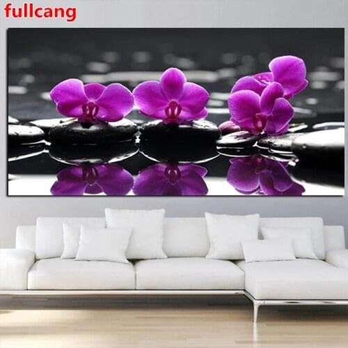 Zen Stones Purple Butterfly Orchid 5D DIY Diamond Painting Full Square Round Diamond embroidery mosaic stitch home decor JX2479