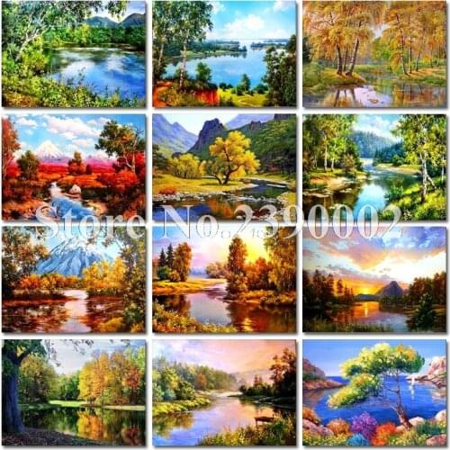 Scenery Diy Diamond Painting Cross Stitch Summer And Autumn Forest Diamond Embroidery Full Mosaic Home Decor Natural Landscape