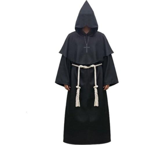 Halloween Priest Friar Cloak Cape Comic Party Cosplay Scary Costumes Monk Wizard Witch Hooded Robes Medieval Renaissance Outfits