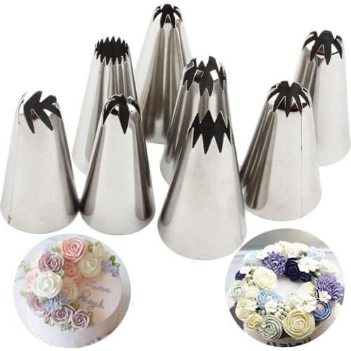 8Pcs Large Size Stainless Steel Icing Piping Nozzles Russian Pastry Decorating Tips Cake Cupcake Decorator Rose Accessories