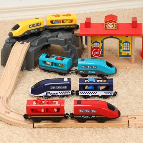 New toy with sound electric magnetic train compatible with BRIO wooden track four-color electric train childrens track toy