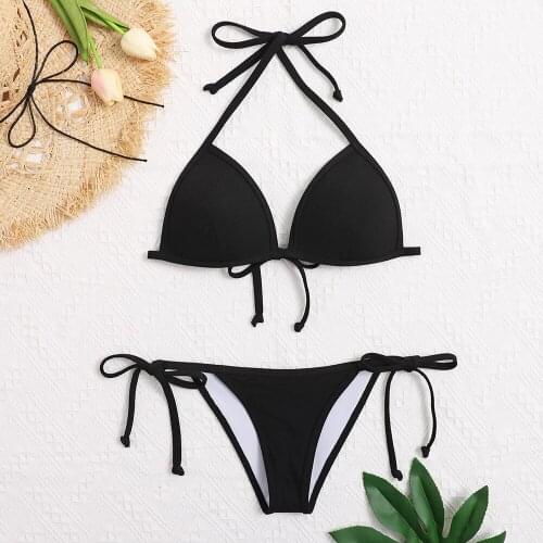 New High Quality Split Swimsuit Women 's Triangle Special Bubble Cloth Solid Color Sexy Lace -Up Slimming Bikini Ladies 2021