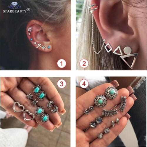 1 Set Hot Green Nature Stone Ear Fake Piercing Nose Ring Earrings Helix Piercing Tragus Ear Cuff Stud Earrings Body Jewelry