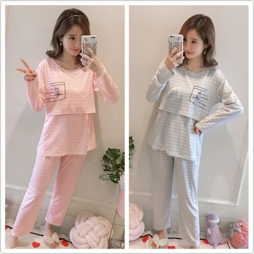 Sleepwear for Women Pregnant Pajamas Set Stripe Breastfeeding Tops +Adjustable Woman Maternity Two Piece Set Maternity Nightwear