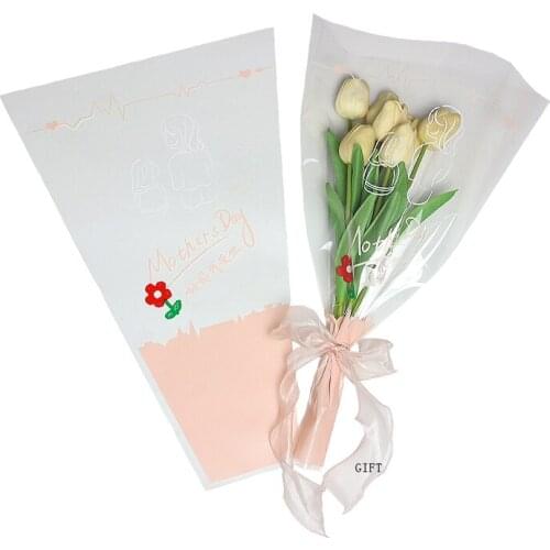 20pcs Mothers Day Gift Bouquet Bag English Opp Waterproof Triangle Flower Wrapping Paper Cellophane T-shaped Flower Bag