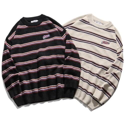 Striped couple loose Harajuku trend pullover for men and women Joker bf Hong Kong wind 2020 new tide