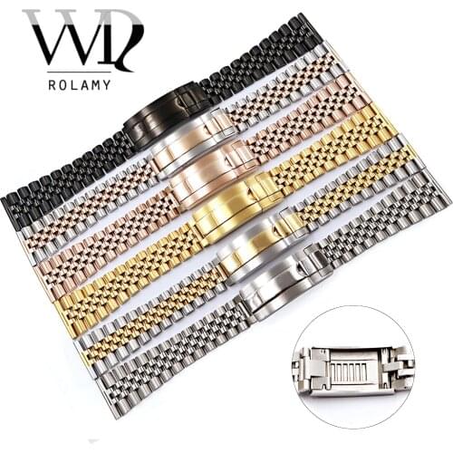 Rolamy 20 22mm Stainless Steel Wrist Watch band Bracelet Glide Lock Clasp For Rolex Omega Tudor Seiko Breitling Oris Orient