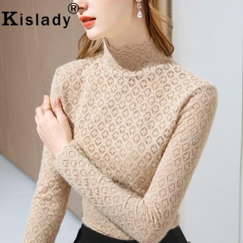 Sexy Turtleneck Lace Patchwork Gothic T-shirts OL Tops Elegant Plus Size Korean Clothes Harajuku Petal Sleeve Hollow Out Shirts