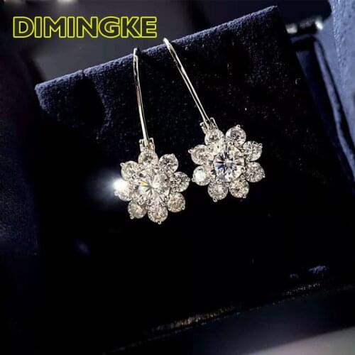 DIMINGKE 6*6 MM Sunflower Super Flash High Carbon Diamond Earrings S925 Sterling Silver Fine Jewelry Wedding Birthday Gift
