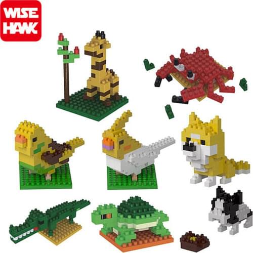WiseHawk Animal Series Micro Bricks DIY Toys Set Giraffe Turtle Dog Mini Building Blocks Action Figures 3D Diamond Model