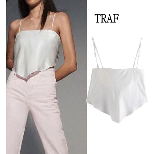 TRAF Sexy Blouse Women Za 2021 Summer Satin Blouse Sleeveless Backless Women Clothing Fashion Adjustable Shoulder Strap Tops