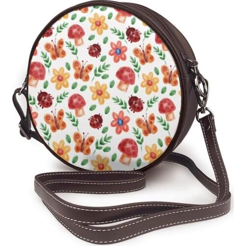 Spring Watercolor Flowers Ladybug Bag Round Shoulder Bag Small Women Fashion Summer Messenger Crossbody Bags