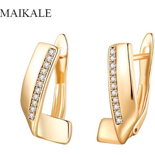 MAIKALE New Fashion Gold Color Cubic Zirconia Stud Earrings Copper Plated CZ Geometric Earrings Wedding Party Jewelry Cute Gifts