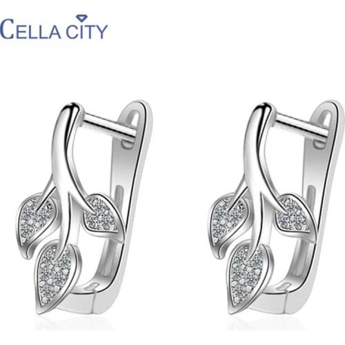 Cellacity Leaf Modeling Earrings for Women Fashion 925 Sterling Silver Fine Jewelry AAA Zircon Plant Delicate Female Ear drops