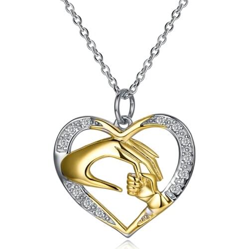 ZEMIOR 925 Sterling Silver Forever Love Gold Color Pendant Necklaces For Women Trendy Heart Necklace Anniversary Jewelry